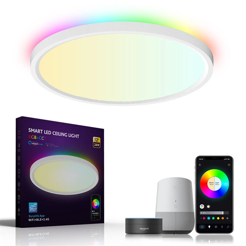 (image for) 30W Smart LED Ceiling Light Dimmable Ceiling Light Fixture 2700K~6500K, RGB Ambient Light Work with Alexa Google Home for Bedroom Living Room