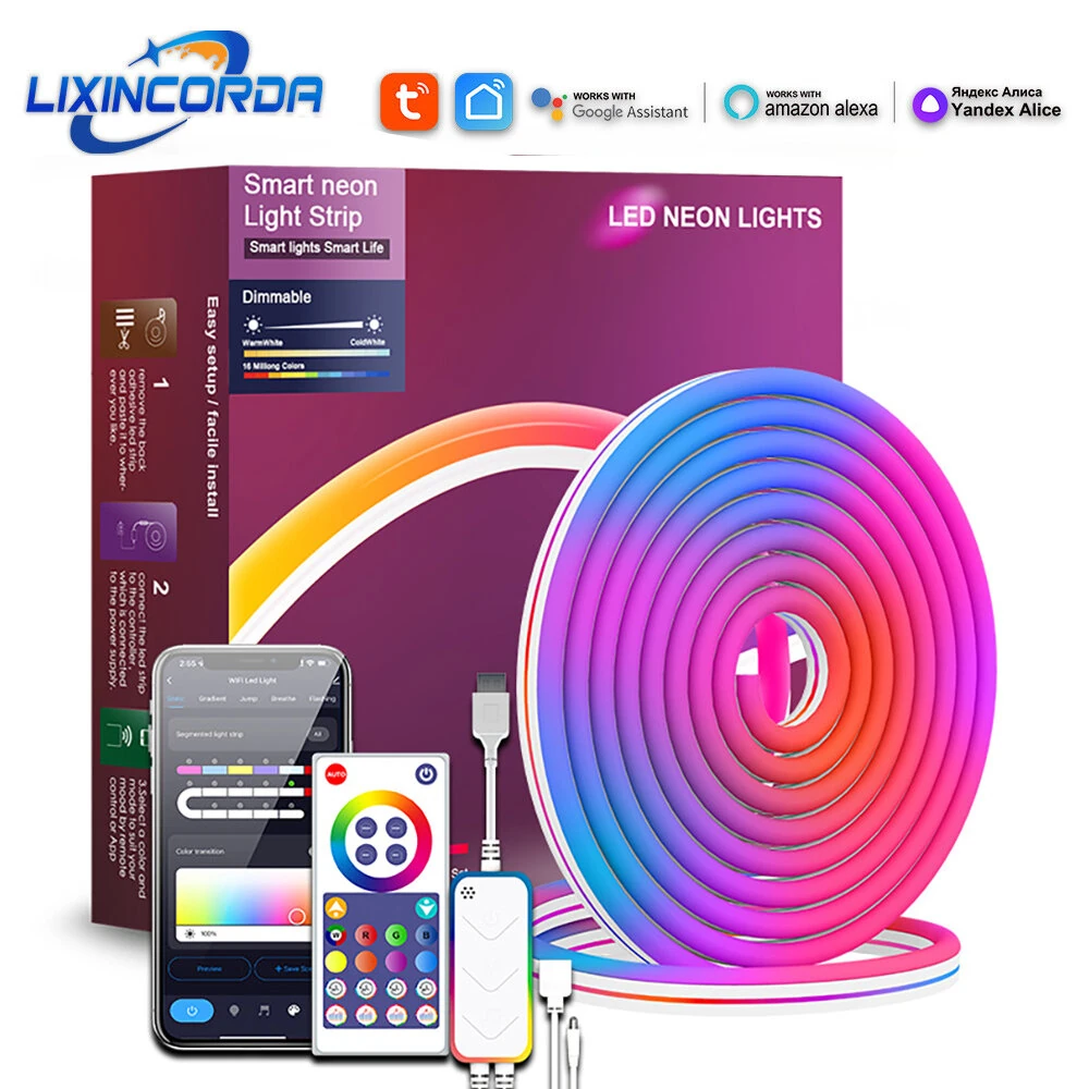 (image for) LIXINCORDA Smart LED RGB Neon Strip Lights Bluetooth Color Changing Lights LED Silicone Neon Strip Lights WiFi+Bluetooth APP Control Light Strips